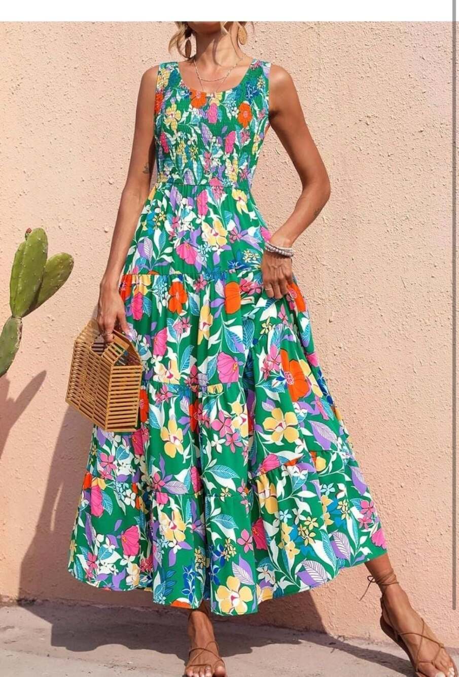 Floral Print Smocked Tiered Maxi 2026 Dress Sz Small - Picture 2 of 6